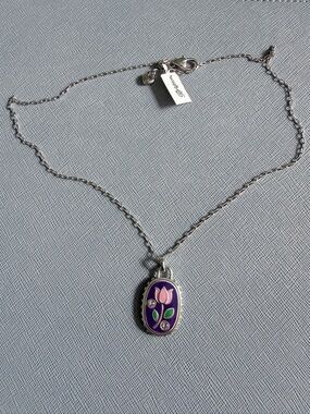 Brighton Silver-Tone Necklace with Purple Enamel Tulip Pendant